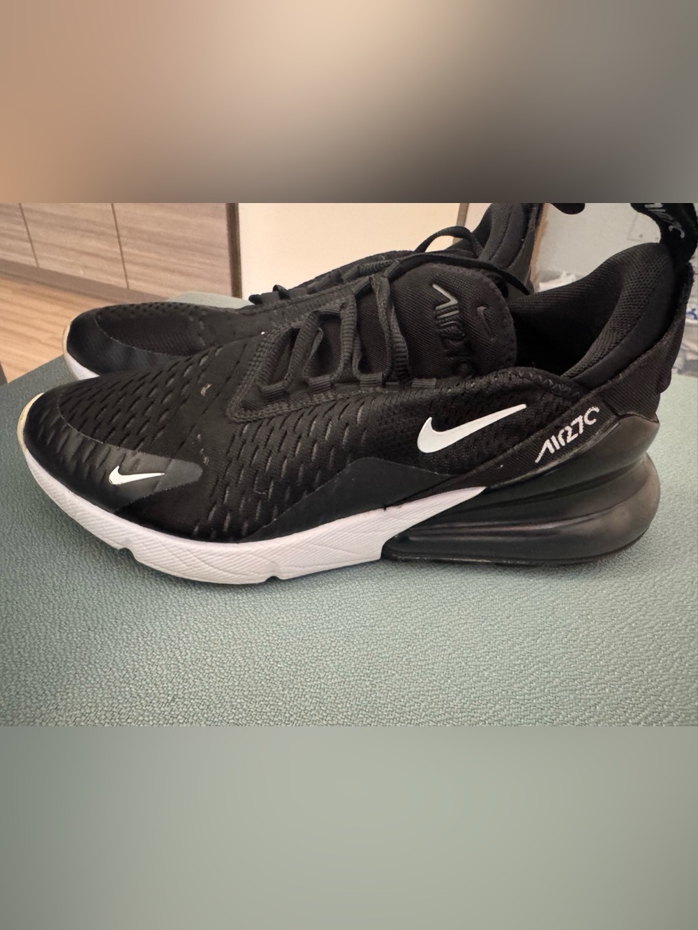 Nike Air Max 270 Womens Black with White Swoosh Sneakers